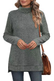 Plain Side Split Turtle Neck Long Sleeves Rib Top Boutique Wholesale