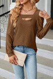 Plain Jacquard Cold Shoulder Long Sleeves Top