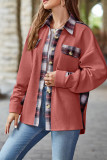Waffle Knit Splicing Plaid Button Up Shacket