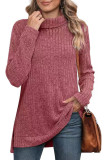 Plain Side Split Turtle Neck Long Sleeves Rib Top Boutique Wholesale