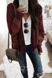 Red Chunky Waffle Knit Oversized Collar Cardigan