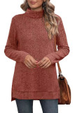 Plain Side Split Turtle Neck Long Sleeves Rib Top Boutique Wholesale