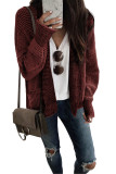 Red Chunky Waffle Knit Oversized Collar Cardigan