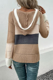 Drawstring Hooded Colorblock Knitting Sweater 