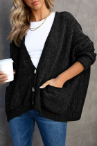 Black Buttons Front Pocketed Sweater Cardigan