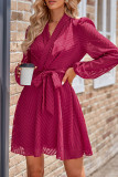 Boutique Wholesale Plain Textured Wrap V Neck Puff Dress With Sash
