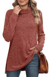 Plain Side Split Turtle Neck Long Sleeves Rib Top Boutique Wholesale