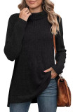 Plain Side Split Turtle Neck Long Sleeves Rib Top Boutique Wholesale
