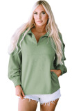 Green Casual Zip Collared Pullover Sweatshirt