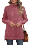 Plain Side Split Turtle Neck Long Sleeves Rib Top Boutique Wholesale