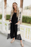 Stripes Mixed Pocketed Split Long Cardigan