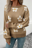 Daisy Jacquard Khaki Knitting Sweater  