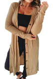 Flaxen Ribbed Button-Up Split Duster Cardigan