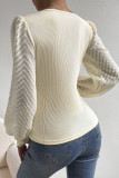 Apricot Delicate Textured Mesh Sleeve Ribbed Knit Blouse