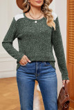 Plain Crew Neck Lace Patchwork Rib Long Sleeves Top