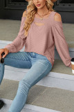 Plain Jacquard Cold Shoulder Long Sleeves Top