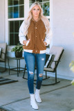 Brown Contrast White Sleeve Snap Button Sherpa Jacket