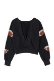 Black Sequined Rugby Graphic Open Back Sweatshirt