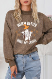 Brown Halloween Slogan Ghost Graphic Sweatshirt