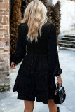 Black Velvet Smocked Puff Sleeve Ruffle Mini Dress