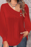 Plain V Neck Button Smocked Top 
