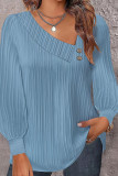 Plain V Neck Button Smocked Top 