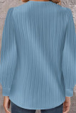 Plain V Neck Button Smocked Top 