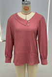 Plain V Neck Button Smocked Top 
