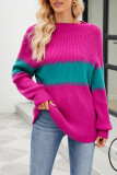 Color Block High Collar Knit Sweater