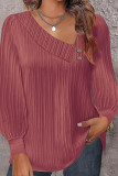 Plain V Neck Button Smocked Top 