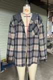 Plaid Wool Button Up With Waffle Knit Hooded Shacket