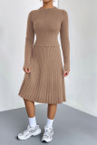 Plain Rib Knit Two Pieces Sweater Dress