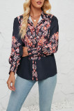 Button Up Floral Print Puff Blouse