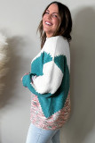 Multicolor Scalloped Color Block Plus Size Sweater