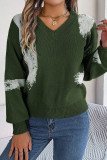 V Neck Contrast Color Knit Sweater