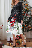 Wrap V Neck High Waist Christmas Printed Dress Boutique Wholesale