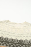 Khaki Geometric Print Ribbed Knitted V Neck Sweater