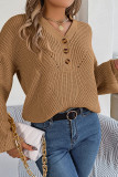 Plain V Neck Buttoned Knit Sweater
