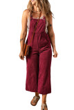 Red Solid Color Corduroy Wide Leg Bib Overalls