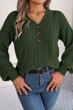 Plain V Neck Button Cable Knit Sweater