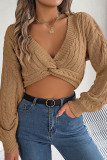 Twisted Bust Cable Knit Crop Sweater Top