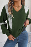 V Neck Contrast Color Knit Sweater