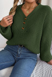 Plain V Neck Buttoned Knit Sweater