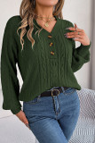 Plain V Neck Button Cable Knit Sweater