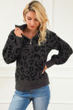 Leopard Animal Print Zipped Collared Sweater