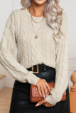 Plain Crew Neck Cable Knit Sweater