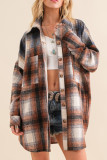 Brown Retro Plaid Button up Long Sleeve Shacket with Pockets