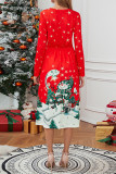 Wrap V Neck High Waist Christmas Printed Dress Boutique Wholesale