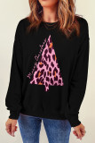 Black Leopard Christmas Tree Print Pullover Sweatshirt