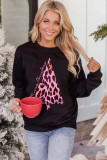 Black Leopard Christmas Tree Print Pullover Sweatshirt